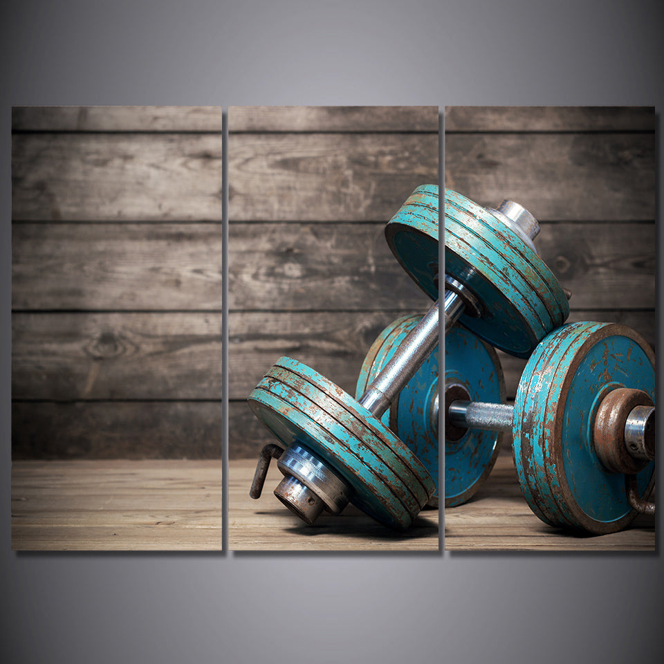 HD print 3 piece Canvas art Dumbbells fitness bodybuilding gym painting wall art free shipping / CU-1391C