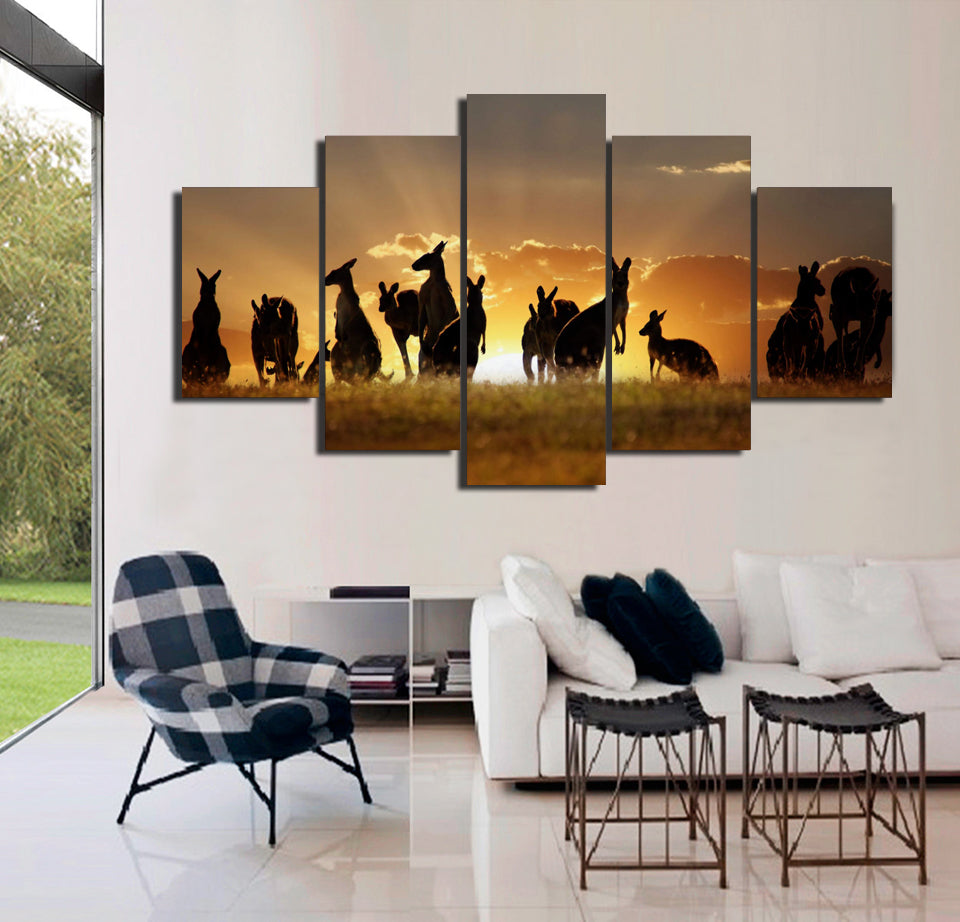 5 Piece Canvas Art HD Printed Red Kangaroos Sunset Painting Canvas Art Print Room Decor Poster and Prints Free shipping/NY-6340