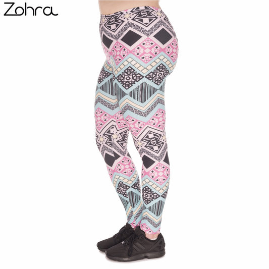 Large Size Women Leggings Aztec Printing High Waist Leggins Plus Size Stretch Trousers Pants