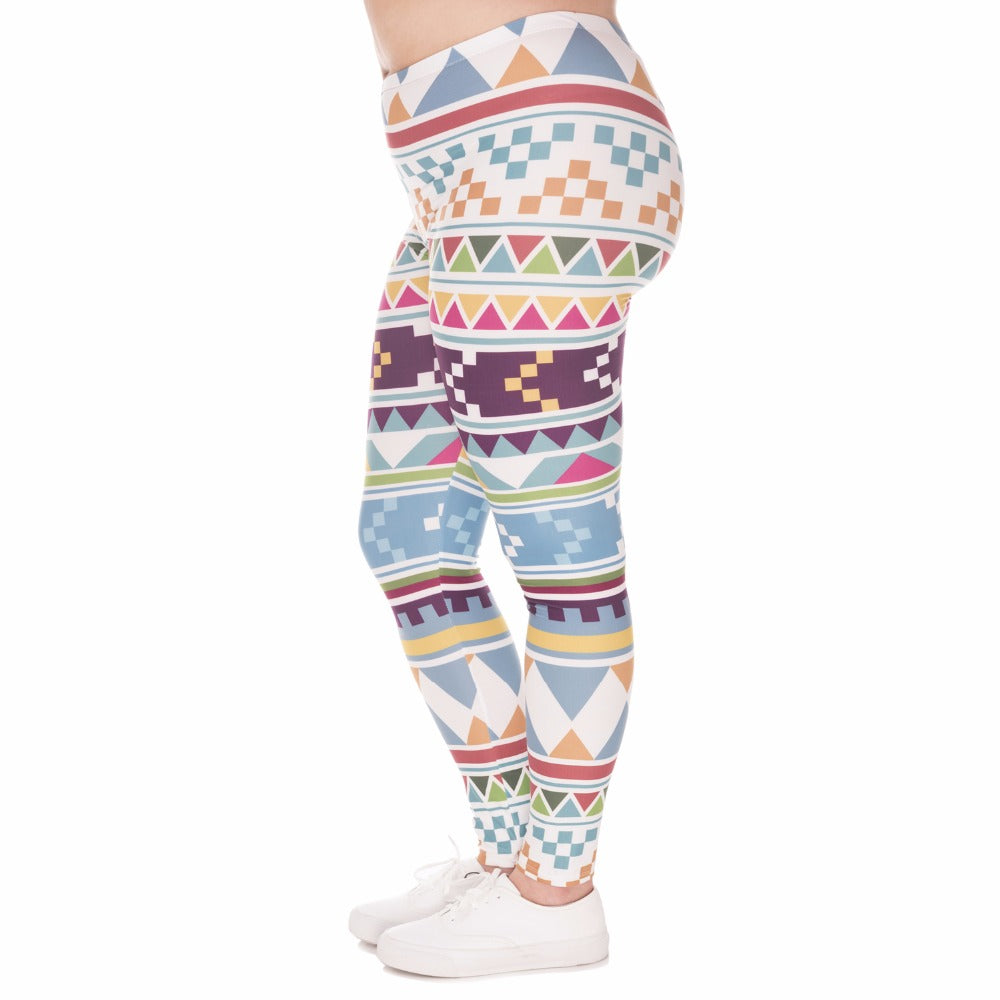 Large Size Women Leggings Aztec Morski Printing Stretch High Waist Plus Size Trousers Pants