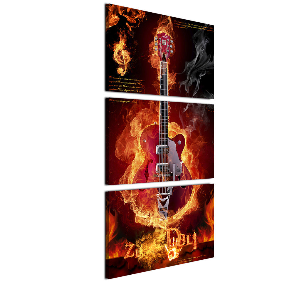 HD printed 3 piece burning flame fire music guitar wall pictures for living room game posters and prints Free shipping/ny-6761B