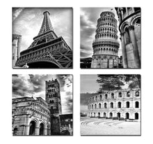 Load image into Gallery viewer, Architectures Modern 4 Panels Giclee Canvas Prints Europe Buildings Black and White Landscape  Paintings on Canvas Wall Art
