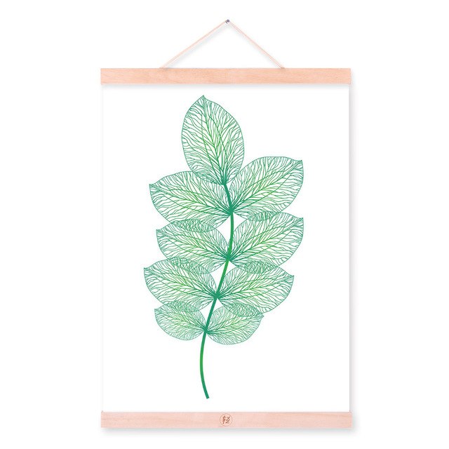 Modern Abstract Green Plant Leaf Wooden Framed Canvas Paintin Beautiful Girl Room Home Deco Wall Art Print Picture Poster Scroll