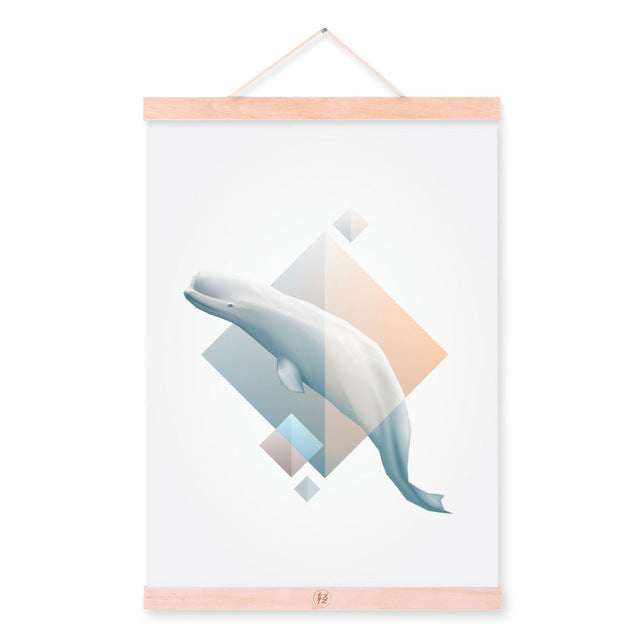 Abstract Large Ocean Animal Whale Wooden Framed Canvas Paintings Nordic Modern Home Decor Wall Art Print Pictures Poster Scroll