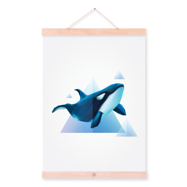 Abstract Large Ocean Animal Whale Wooden Framed Canvas Paintings Nordic Modern Home Decor Wall Art Print Pictures Poster Scroll