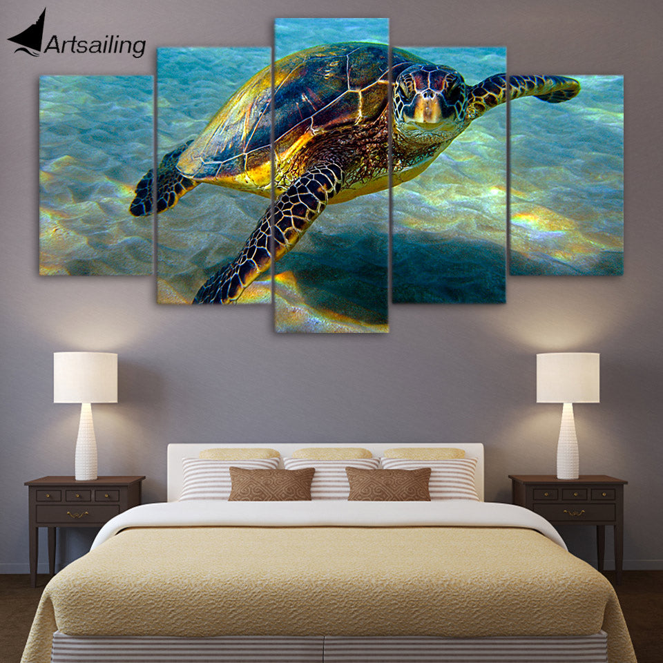 HD Printed 5 Piece Wall Art Canvas Deep Ocean Turtles Canvas Painting Posters and Prints Large Art Print Free Shipping ny-6503