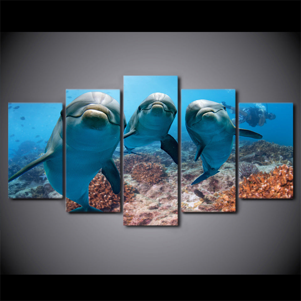 5 Piece painting HD Printed Deep Ocean Swimming Dolphin Paintings for Living Room Wall Posters and Prints Free Shipping CU-1510B