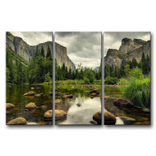 Load image into Gallery viewer, 3 Pieces White Cloud Snowy Green Lake Yellow Mountain Home Wall Decor Canvas Painting Wall Art Pictures Unframed
