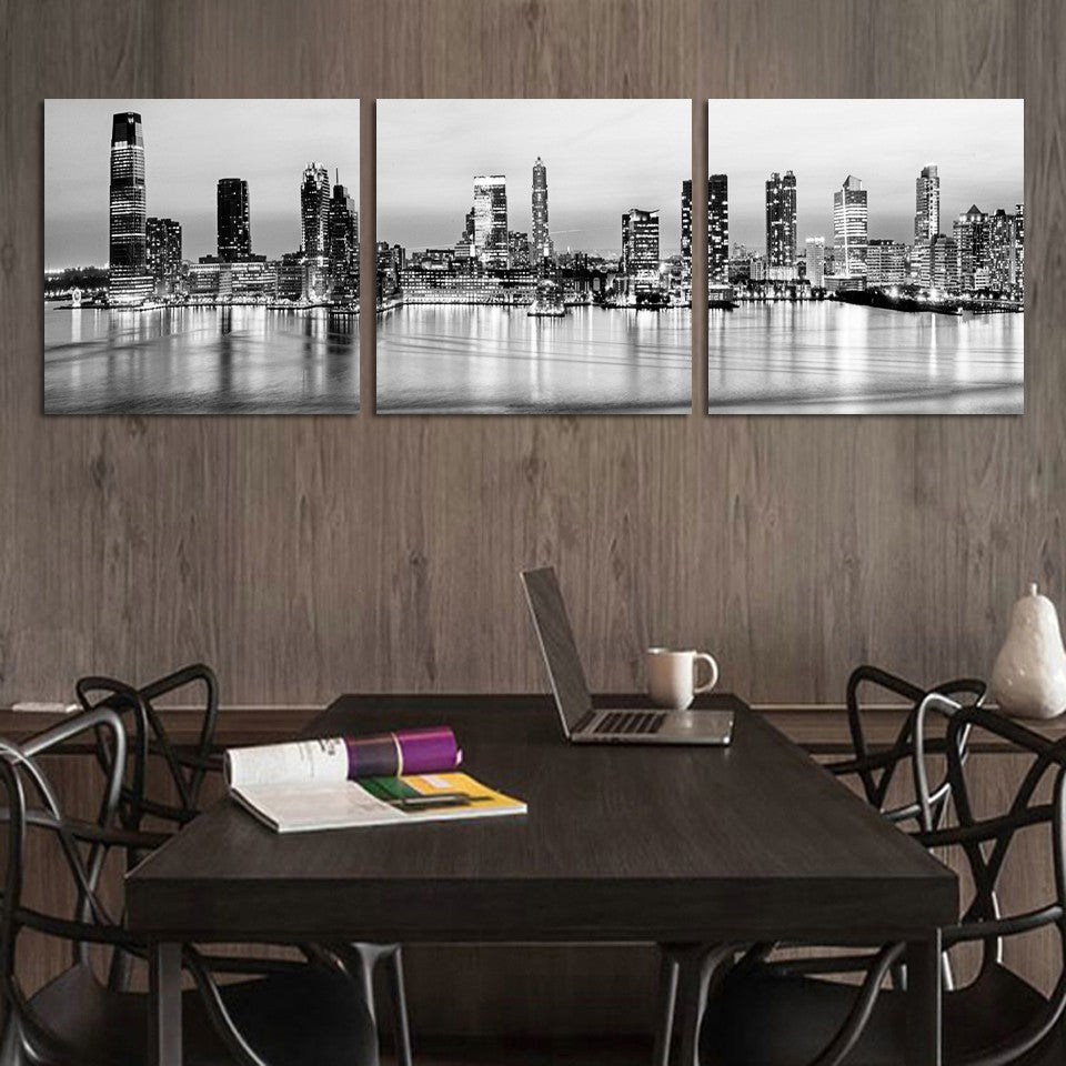 2016 3 pcs Black and white city building landscape print on canvas home decor for living room decorative picture best wholesale