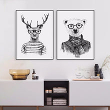 Load image into Gallery viewer, Hand draw Animals Canvas Art Print Poster,  Deer And Polar Bear Set Wall Pictures for Home Decoration, Giclee Wall Decor DE009
