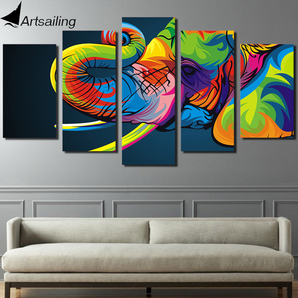 HD Printed 5 piece canvas art Colorful elephant Painting wall decorations living room Free shipping/ny-2650