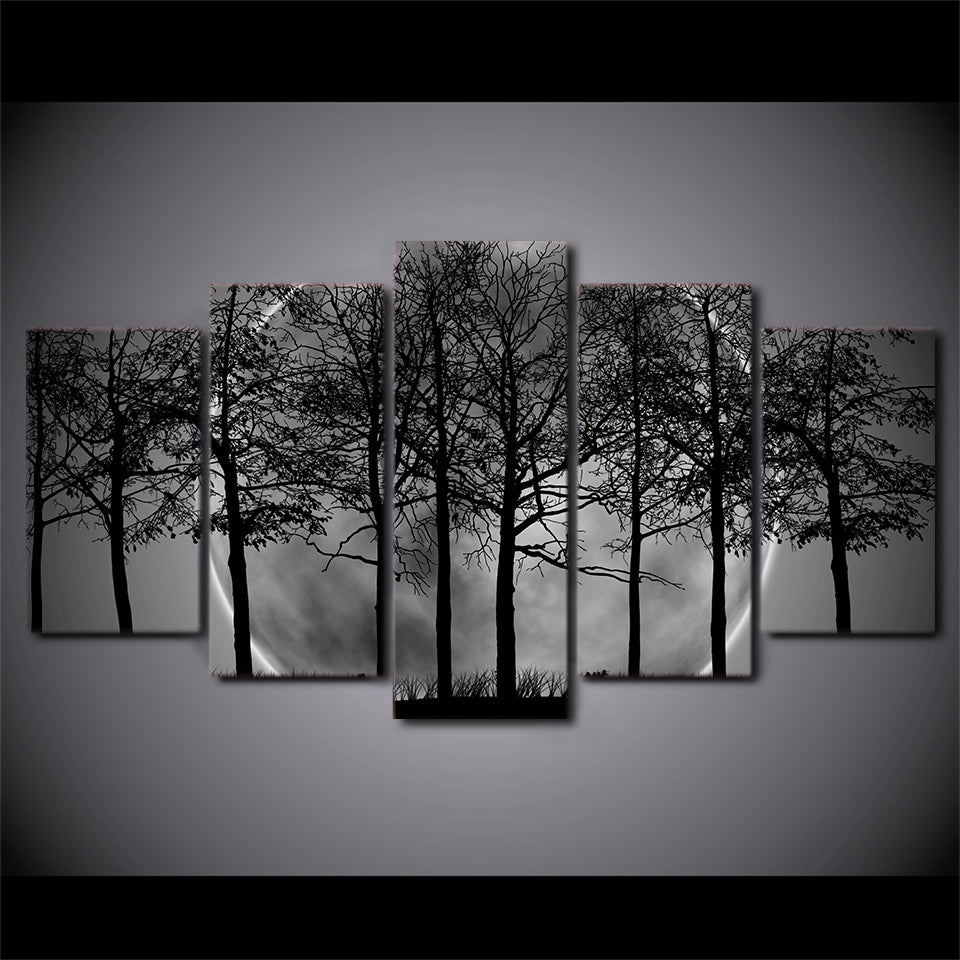 HD printed 5 piece Black and white Painting Art Print Canvas Grey Psychedelic Forest Posters and Prints free shipping ny-6732B