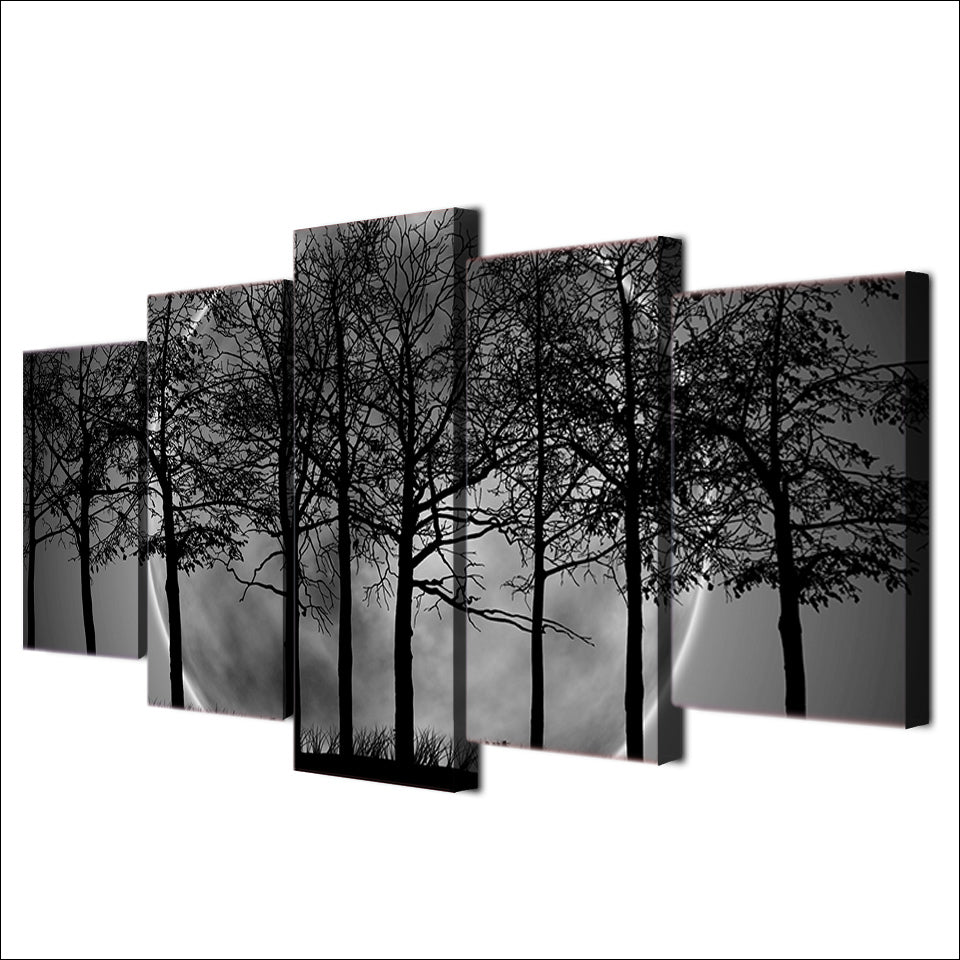 HD printed 5 piece Black and white Painting Art Print Canvas Grey Psychedelic Forest Posters and Prints free shipping ny-6732B