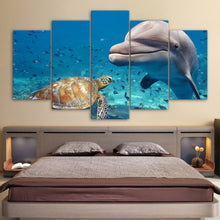Load image into Gallery viewer, HD printed 5 piece Canvas Art Blue Deep Ocean Dolphin Fish Group Painting Wall Decorations Living Room Free Shipping CU-1537C
