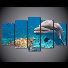 Load image into Gallery viewer, HD printed 5 piece Canvas Art Blue Deep Ocean Dolphin Fish Group Painting Wall Decorations Living Room Free Shipping CU-1537C
