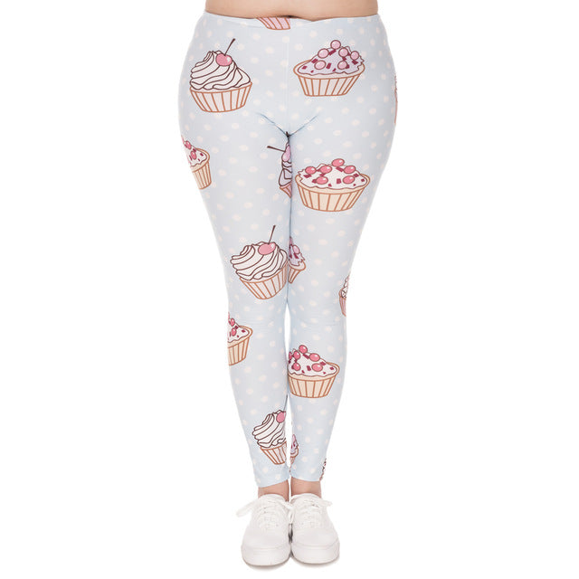Large Size Leggings Muffin Dots Printed High Waist Leggins Plus Size Trousers Stretch Pants
