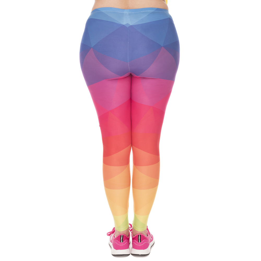 Large Size Leggings Triangles Rainbow Printed High Waist Leggins Plus Size Trousers Stretch Pants