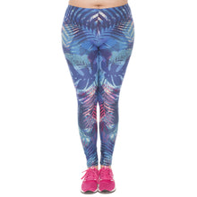 Load image into Gallery viewer, Large Size Leggings Tropical Leaves Blue Printed High Waist Leggins Plus Size Trousers Stretch Pants
