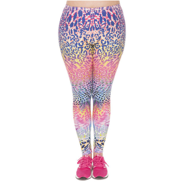 Large Size Leggings Color Leopard Printed High Waist Leggins Stretch Pants For Plump Women