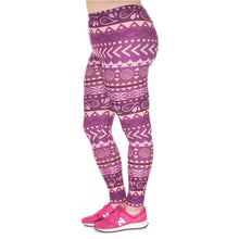 Load image into Gallery viewer, Large Size Leggings Boho Purple Printed High Waist Leggins Plus Size Trousers Stretch Pants
