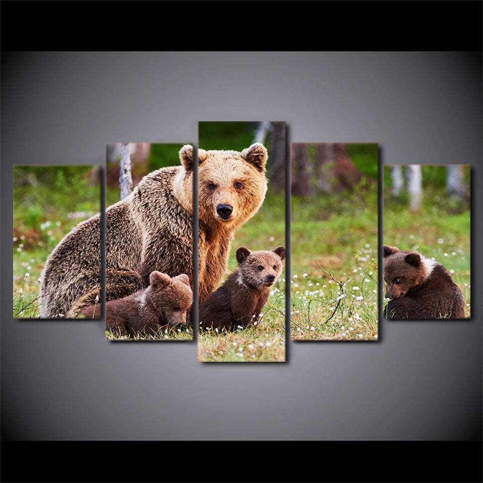 HD printed 5 piece canvas art animal poster bear family painting wall pictures for living room modern free shipping/CU-1541C