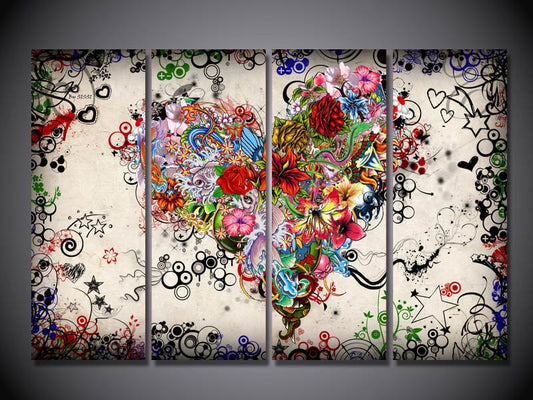 HD  Printed 4pcs canvas art flower love heart romance painting canvas pictures for living room Free shipping/ny-2525