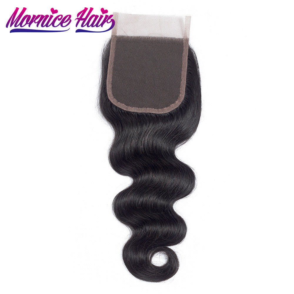 Mornice Hair Brazilian Body Wave Lace Closure 4X4 Free Part 100% Hand Tied Remy Human Hair Closure Density 130%
