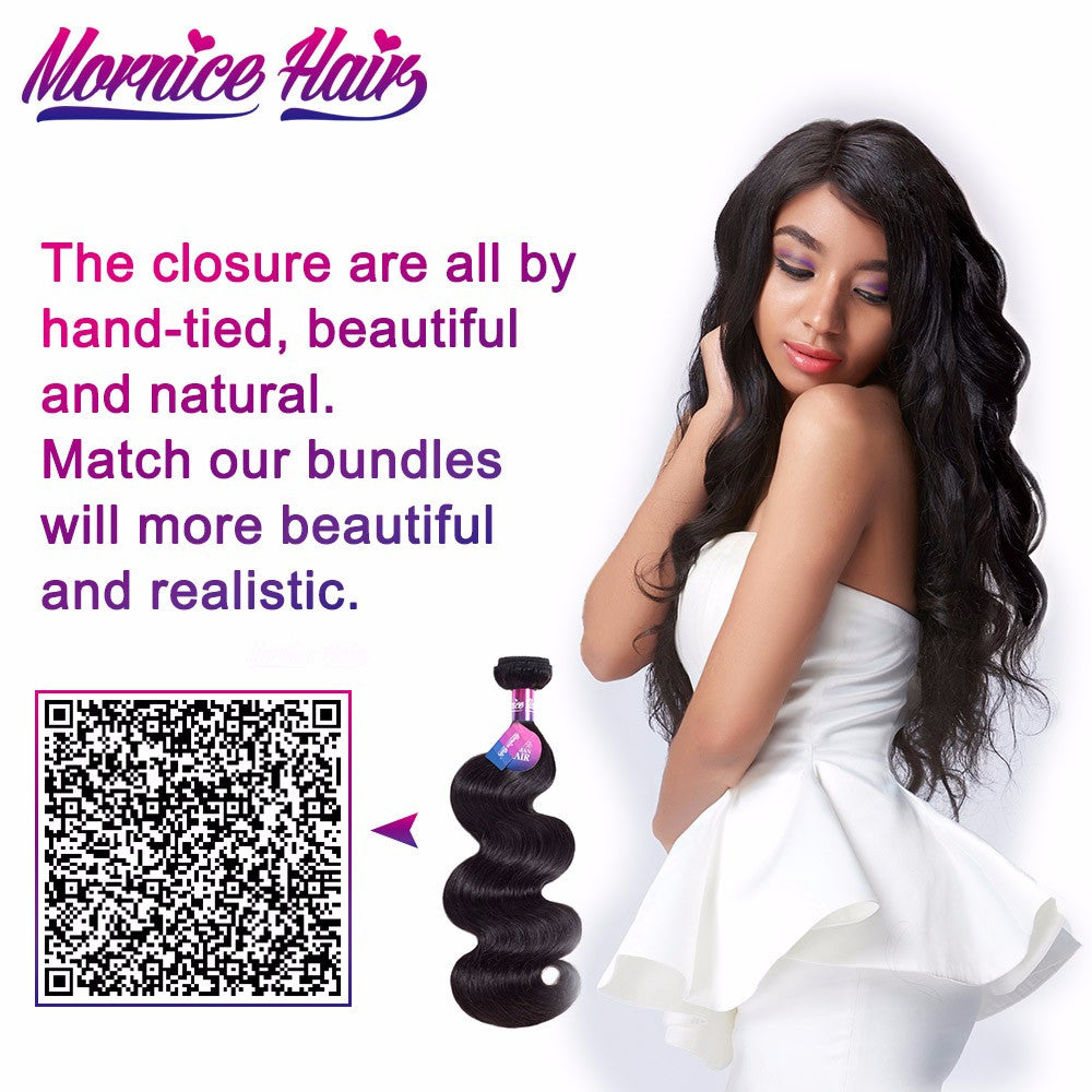 Mornice Hair Brazilian Body Wave Lace Closure 4X4 Free Part 100% Hand Tied Remy Human Hair Closure Density 130%