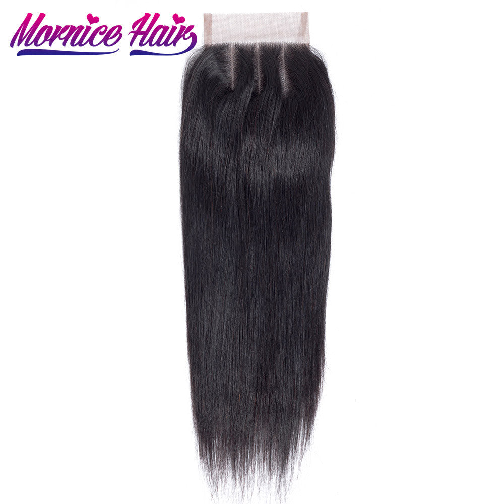 Mornice Hair Brazilian Straight Hair Lace Closure 4X4 Three Part 100% Hand Tied Remy Human Hair Closure Density 130%