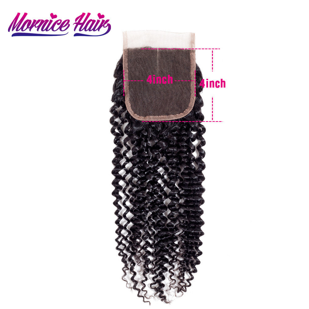 Mornice Hair Brazilian Kinky Curly Remy Hair Lace Closure Middle Part 4X4 Density 130% Natural Color Human Hair Free Shipping