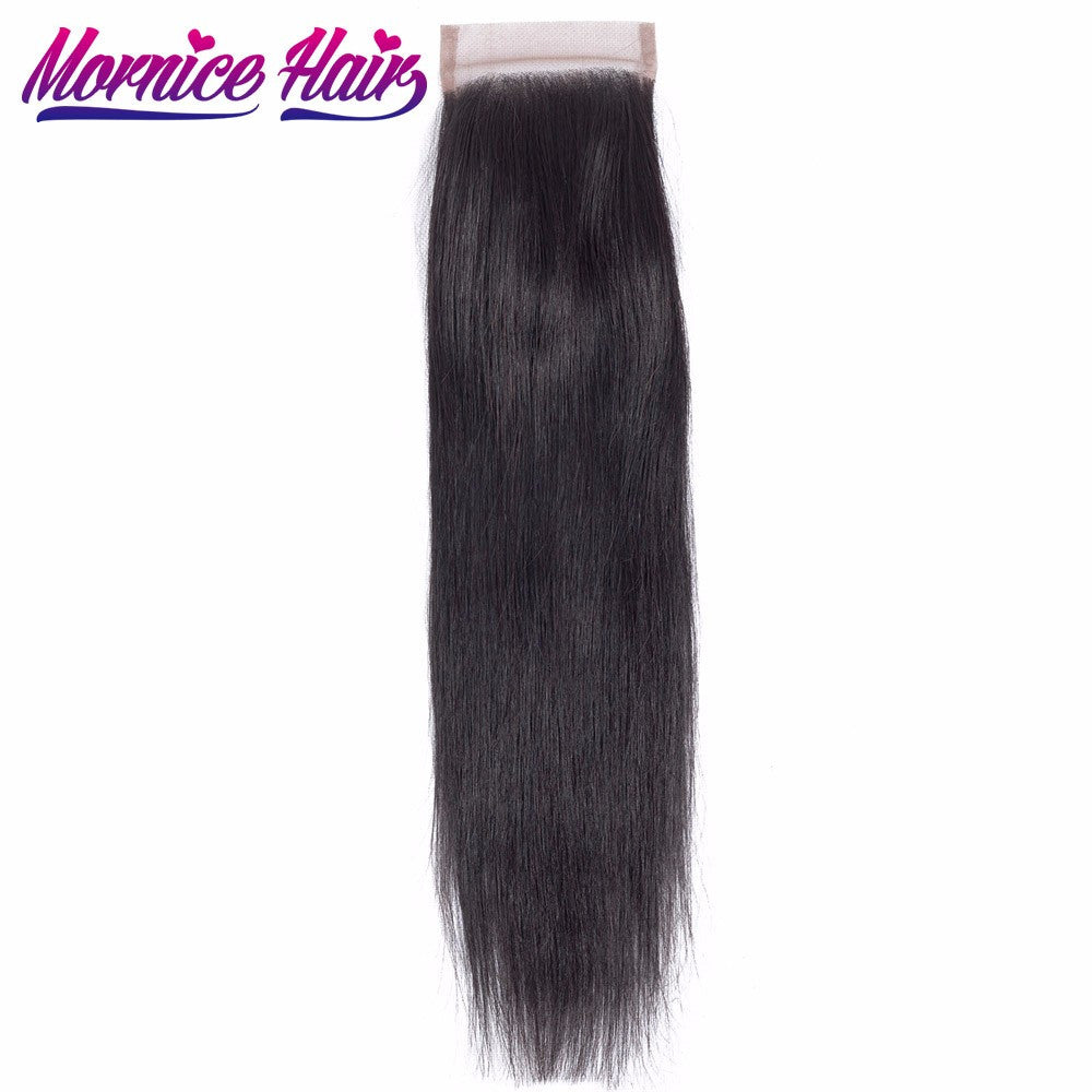 Mornice Hair Malaysian Straight Hair Lace Closure 4X4 Free Part 100% Hand Tied Remy Human Hair Closure Density 130%
