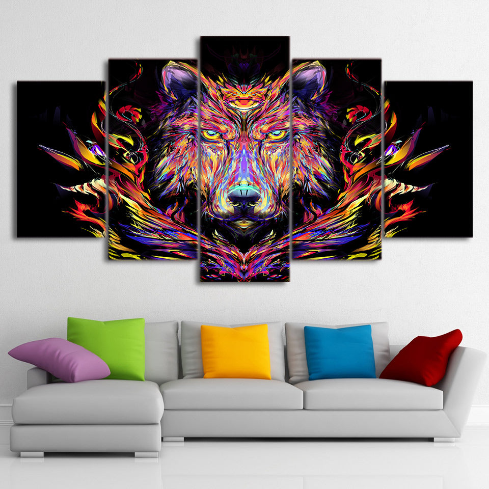 HD Printed canvas painting 5 piece color lion canvas prints animal head paintings posters and prints Free shipping/CU-1413B
