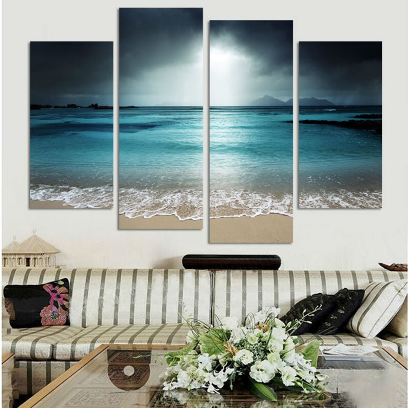 HD printed 4 piece canvas sea beach wave seascape painting beach pictures wall decorations living room Free shipping/cu-016