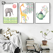 Load image into Gallery viewer, Elephant Giraffe Nordic Poster Prints Minimalist Wall Art Canvas Painting Modern Animal Nursery Picture Kids Room Decoration
