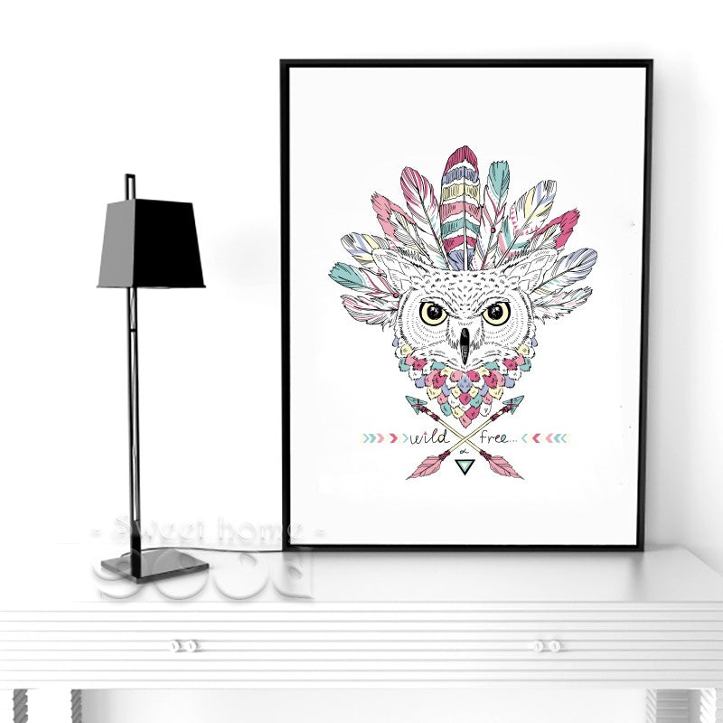 Native American Canvas Art Print Painting Poster, Owl Wall Picture for Home Decoration,  Wall Decor DE002