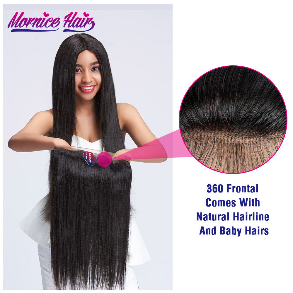 Mornice Hair Brazilian Remy Hair Straight Hair Pre Plucked 360 Lace Frontal Density 130% Bleached Knots With Baby Hair