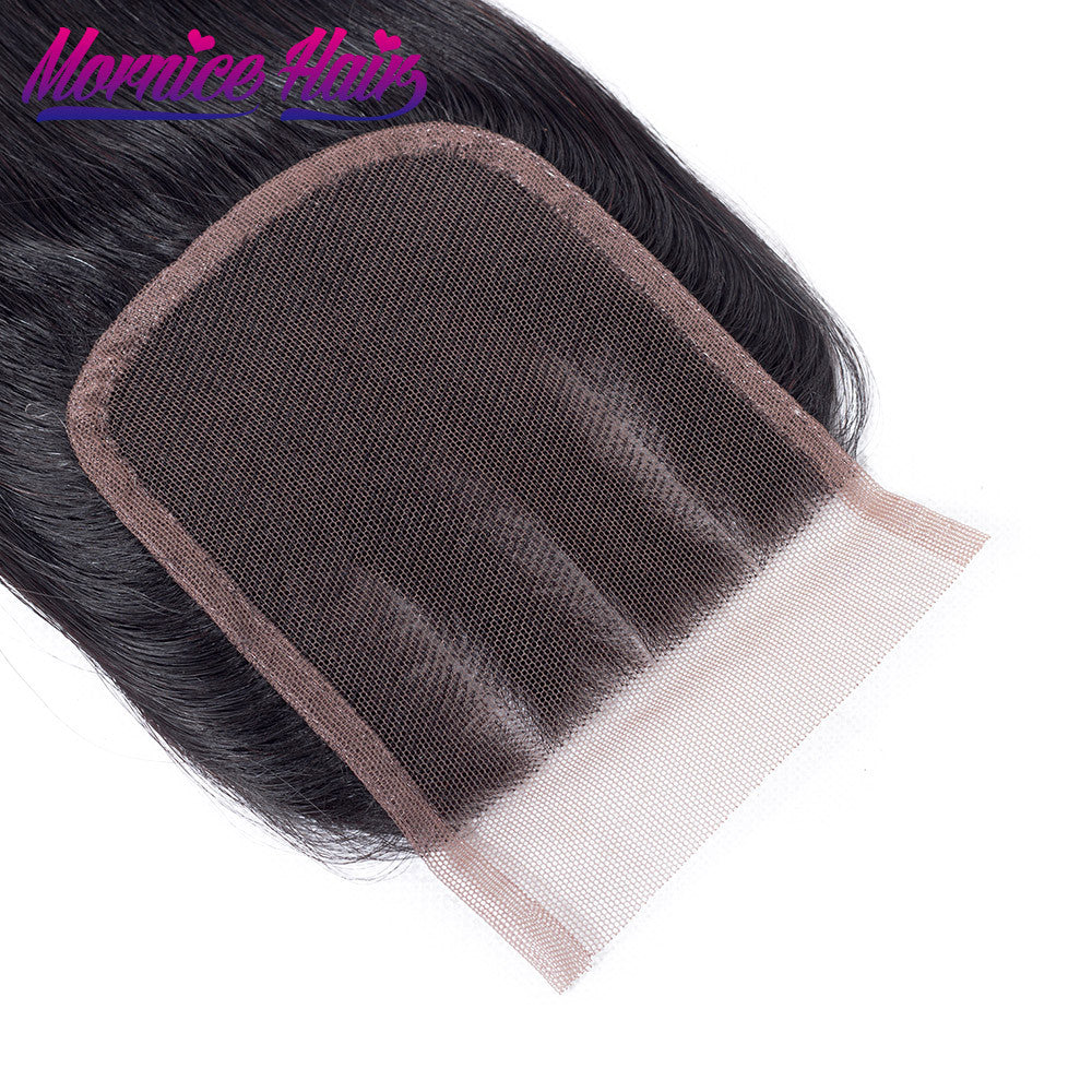 Mornice Hair Malaysian Straight Hair Lace Closure 4X4 Three Part 100% Hand Tied Remy Human Hair Closure Density 130%