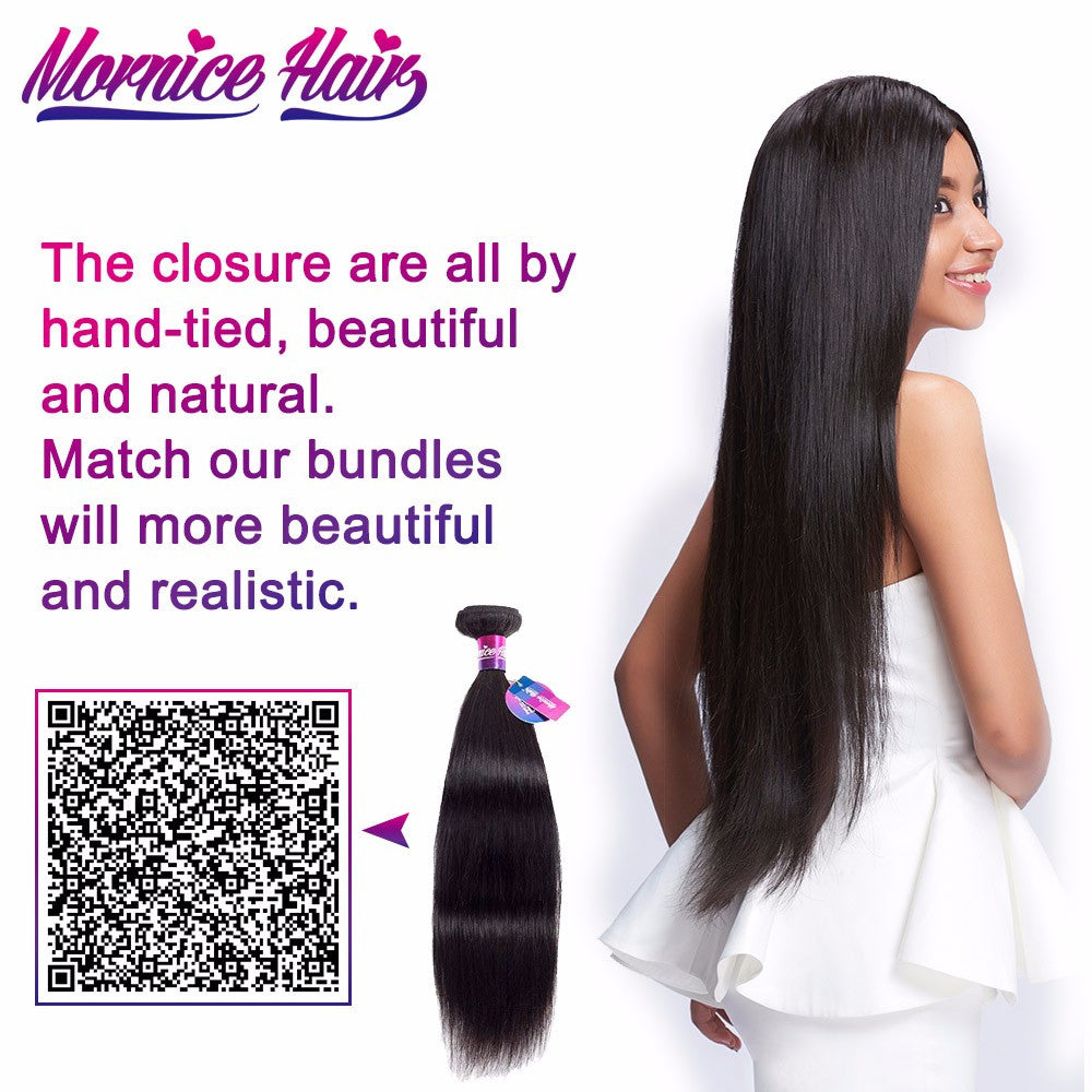 Mornice Hair Malaysian Straight Hair Lace Closure 4X4 Three Part 100% Hand Tied Remy Human Hair Closure Density 130%