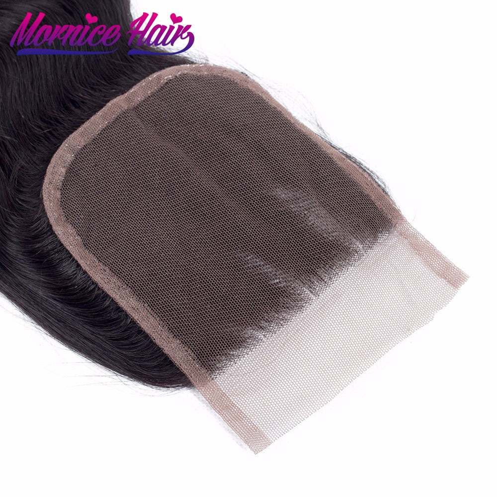 Mornice Hair Brazilian Body Wave Lace Closure 4X4 Three Part 100% Hand Tied Remy Human Hair Closure Density 130%
