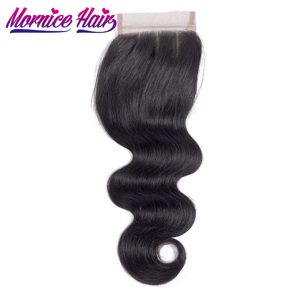 Mornice Hair Malaysian Body Wave Lace Closure 4X4 Lace Closure Three Part Body Remy Hair Bleached Knots All Hand Tied Closure