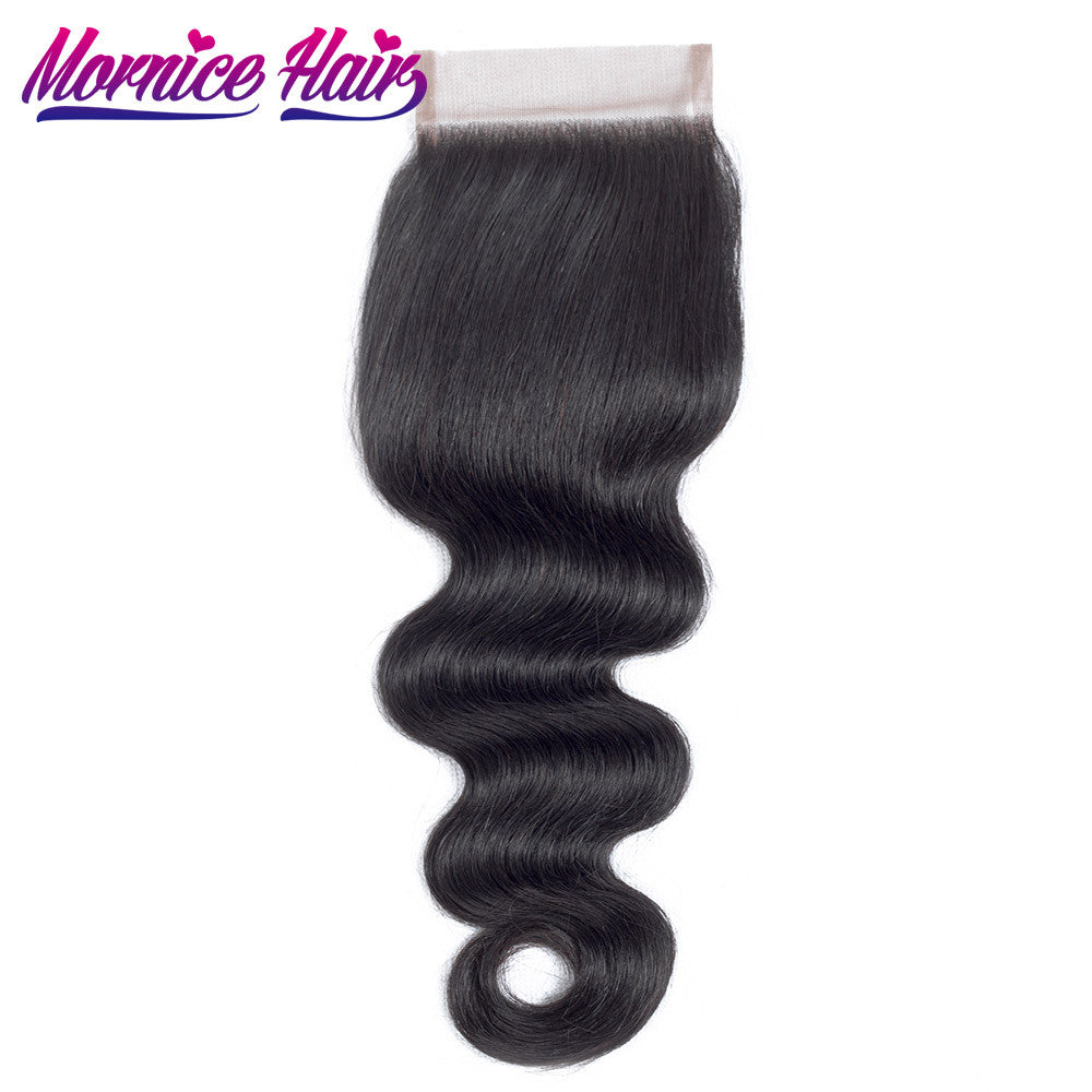 Mornice Hair Malaysian Body Wave Lace Closure 4X4 Lace Closure Free Part All Hand Tied Bleached Knots Remy Hair Closure