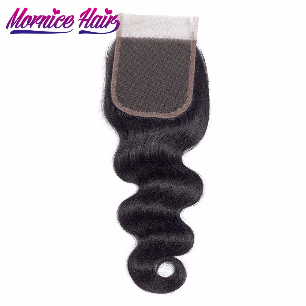 Mornice Hair Malaysian Body Wave Lace Closure 4X4 Lace Closure Free Part All Hand Tied Bleached Knots Remy Hair Closure