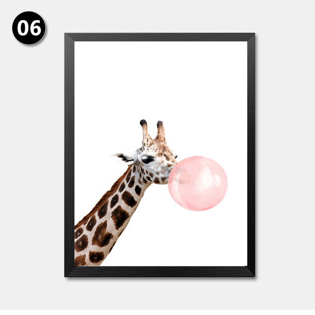 Nordic Cute Animals Zebra Giraffe Panda Canvas Painting Cartoon Bubbles Balloon Print Poster Canvas Art For Child Room HD2178