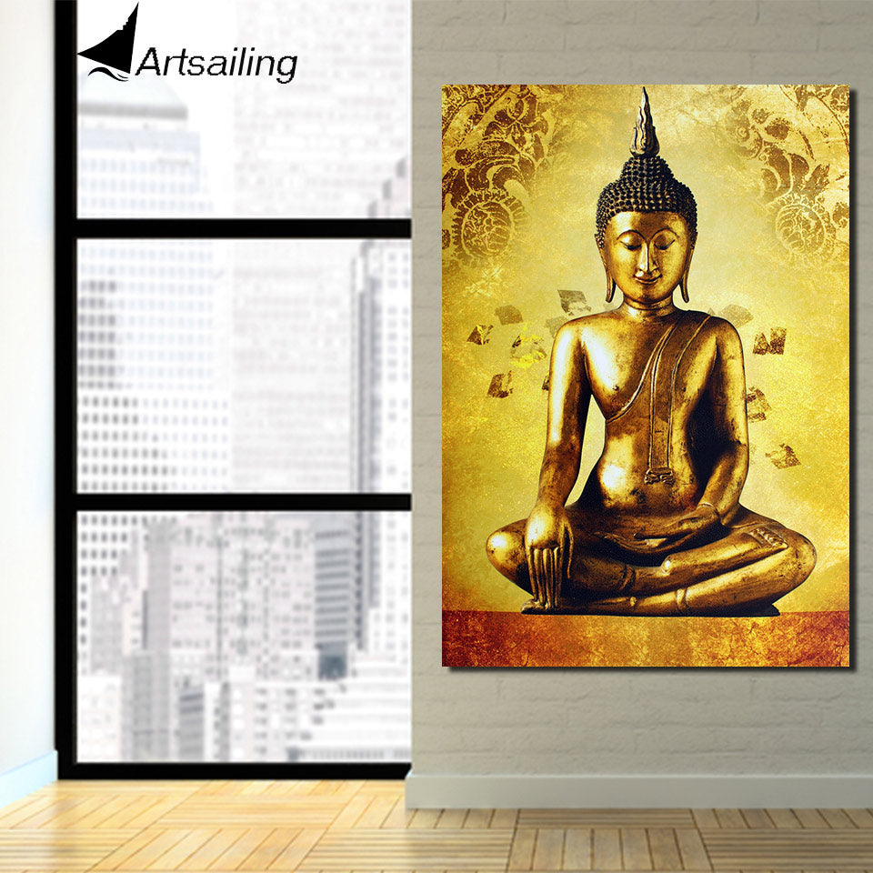 1 piece canvas art golden buddha framed art canvas painting posters and prints wall picture for living room ny-6639D