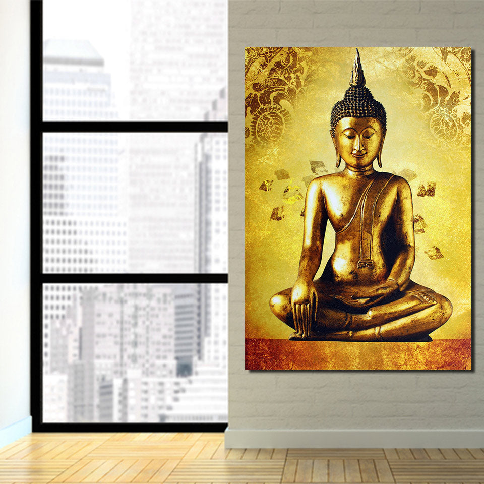 1 piece canvas art golden buddha framed art canvas painting posters and prints wall picture for living room ny-6639D