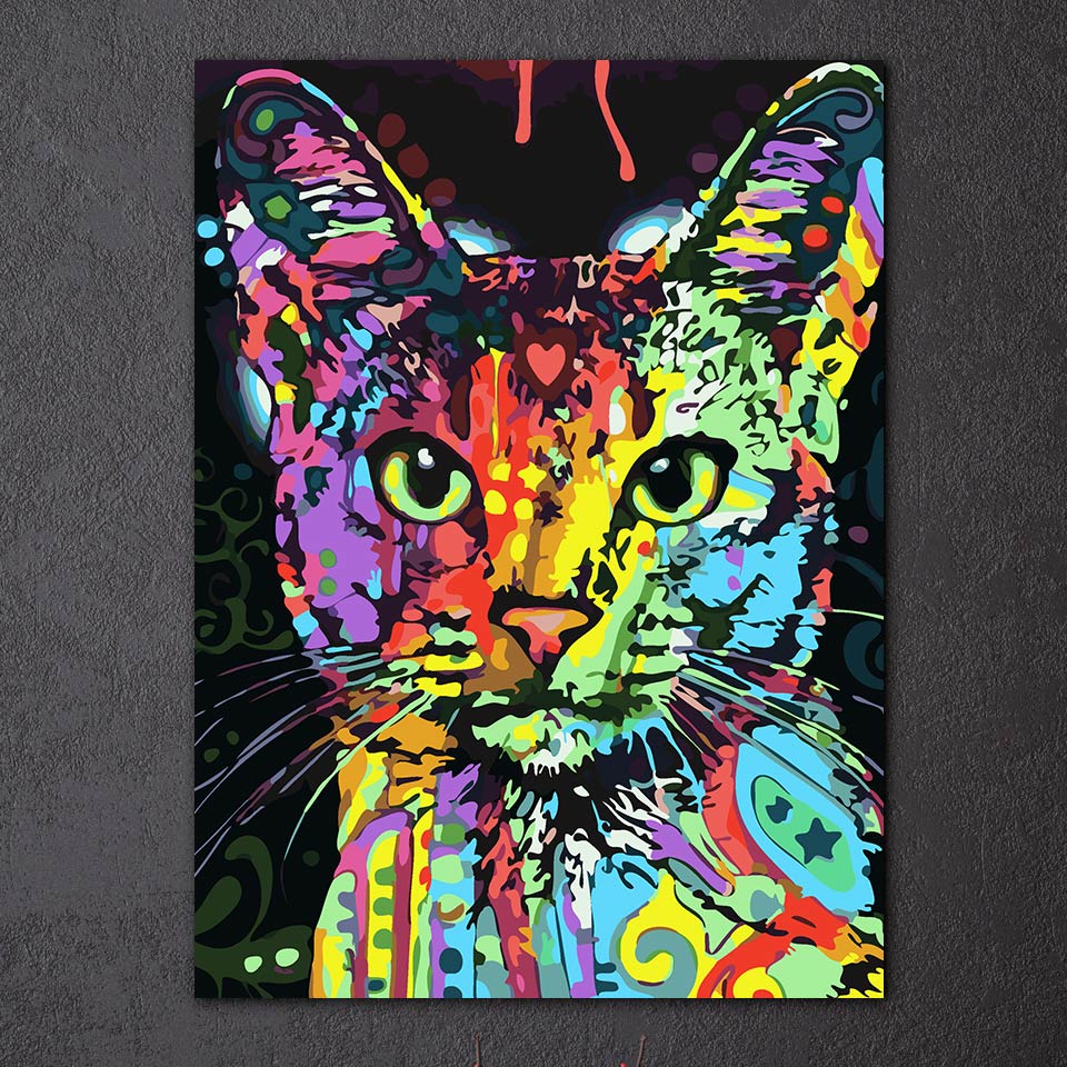 HD Printed 1 piece canvas Painting color cat animal wall picture canvas pictures for living home decor Free shipping/ny-6674D