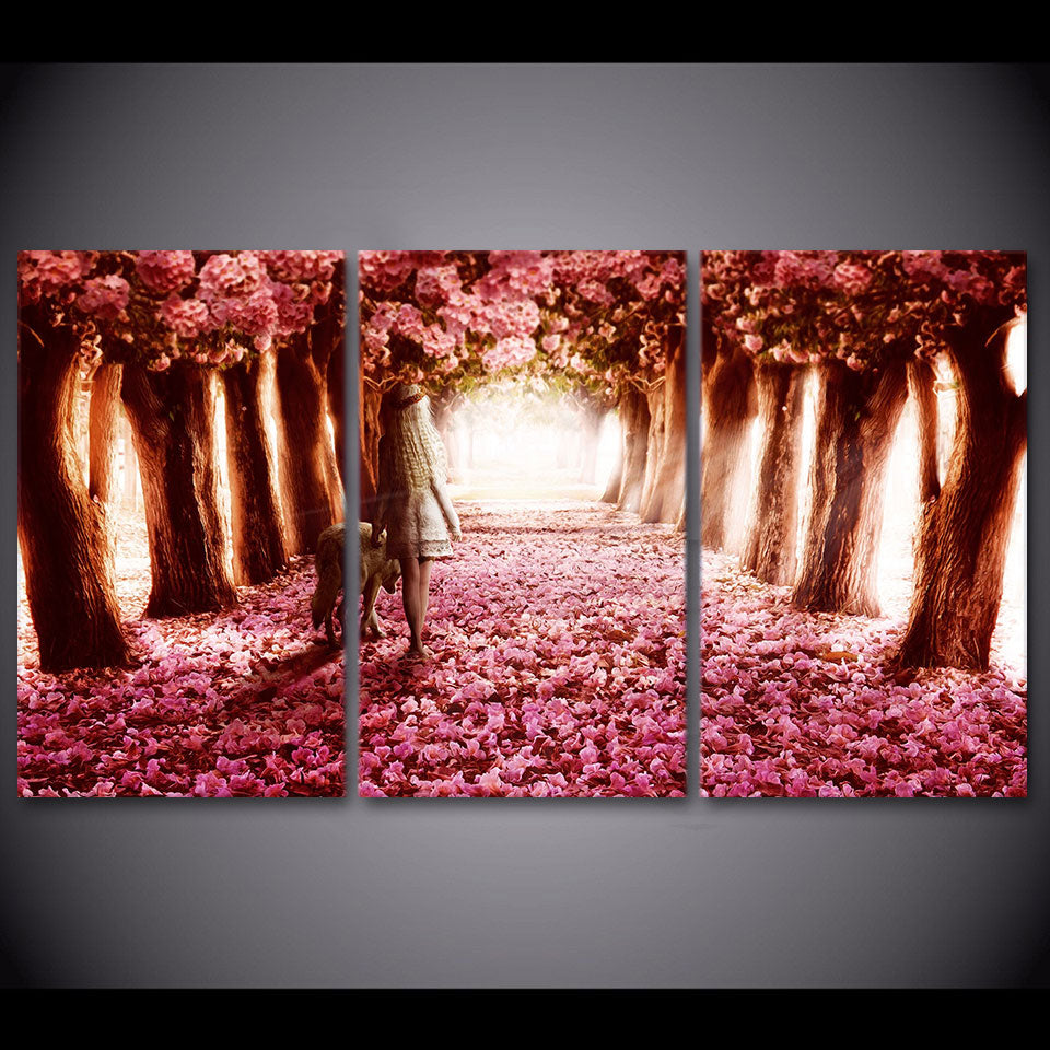 HD printed 3 Piece Cherry Blossoms Canvas Painting Pink Canvas Prints Flowers Wall Pictures for Living Free Shipping ny-6721B