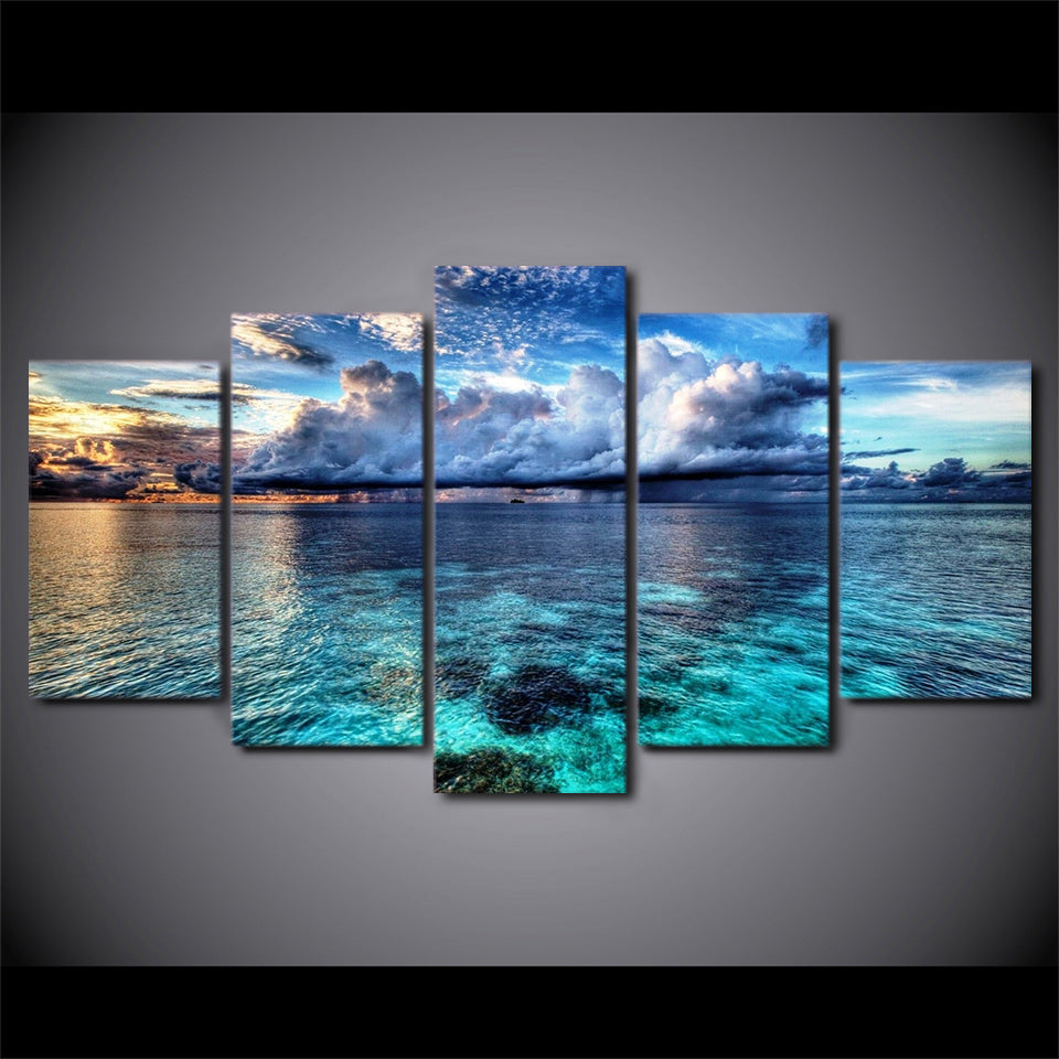 HD printed 5 piece canvas art seascape poster clouds painting wall pictures for living room modern free shipping/CU-1555A