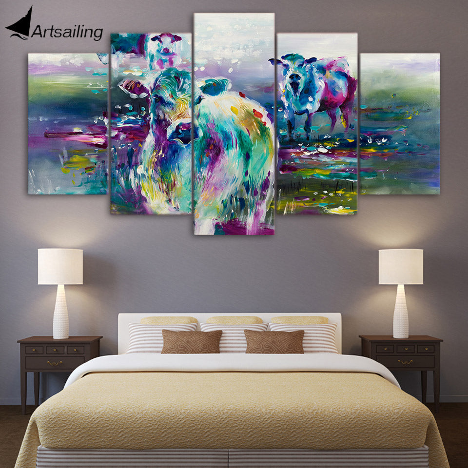 HD printed 5 piece canvas art abstract animal painting colorful calf prints and posters living room decor free shipping ny-6510