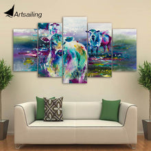Load image into Gallery viewer, HD printed 5 piece canvas art abstract animal painting colorful calf prints and posters living room decor free shipping ny-6510
